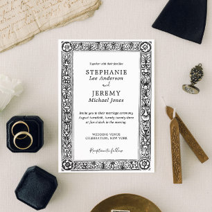 Antique Ornate Black and White Border Invitation