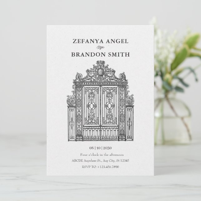 Antique Ornate Gate wedding  Invitation (Standing Front)