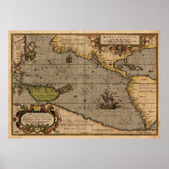 Antique Ortelius Map of the Pacific Sea Poster (Front)