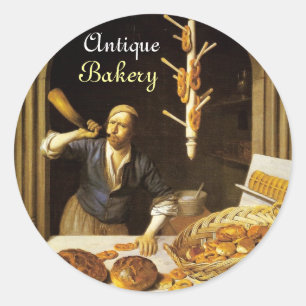 ANTIQUE OVEN BAKER ,BAKERY BREAD SHOP CLASSIC ROUND STICKER