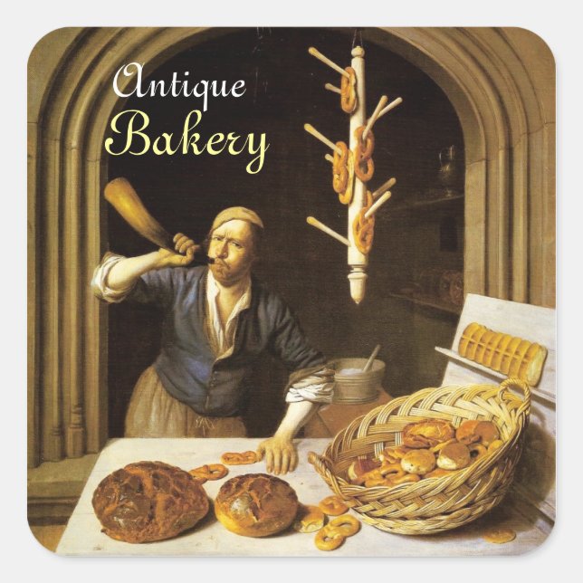 ANTIQUE OVEN  BAKER ,BAKERY BREAD SHOP SQUARE STICKER (Front)