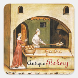 ANTIQUE OVEN BAKER ,BAKERY BREAD SHOP SQUARE STICKER