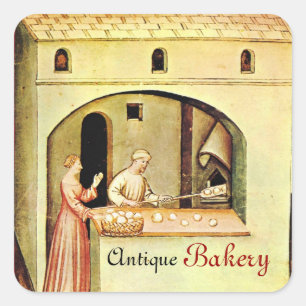 ANTIQUE OVEN BAKER ,BAKERY BREAD SHOP SQUARE STICKER