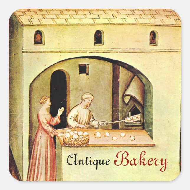 ANTIQUE OVEN  BAKER ,BAKERY BREAD SHOP SQUARE STICKER (Front)