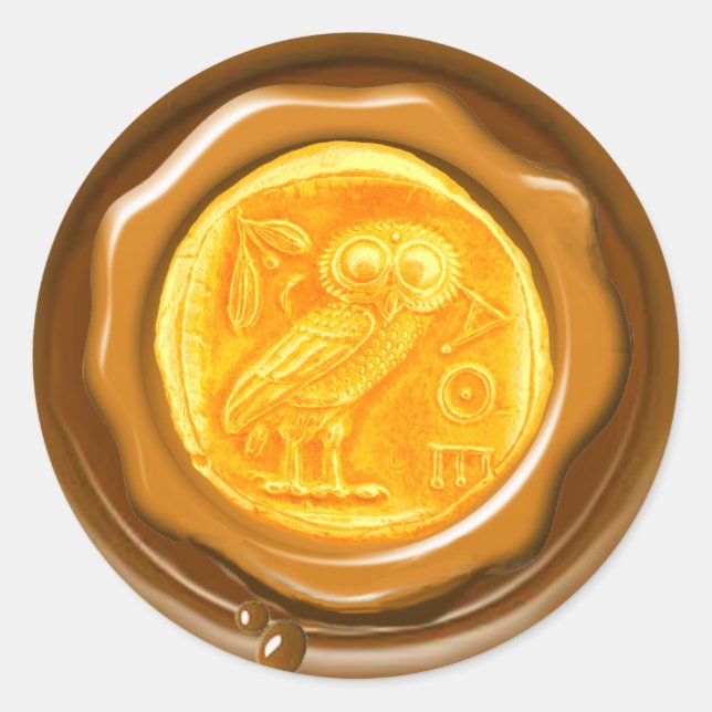 ANTIQUE OWL GOLD YELLOW BROWN  WAX SEAL (Front)