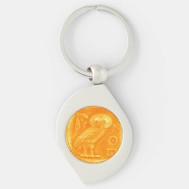 ANTIQUE OWL ,Gold Yellow Key Ring (Front)