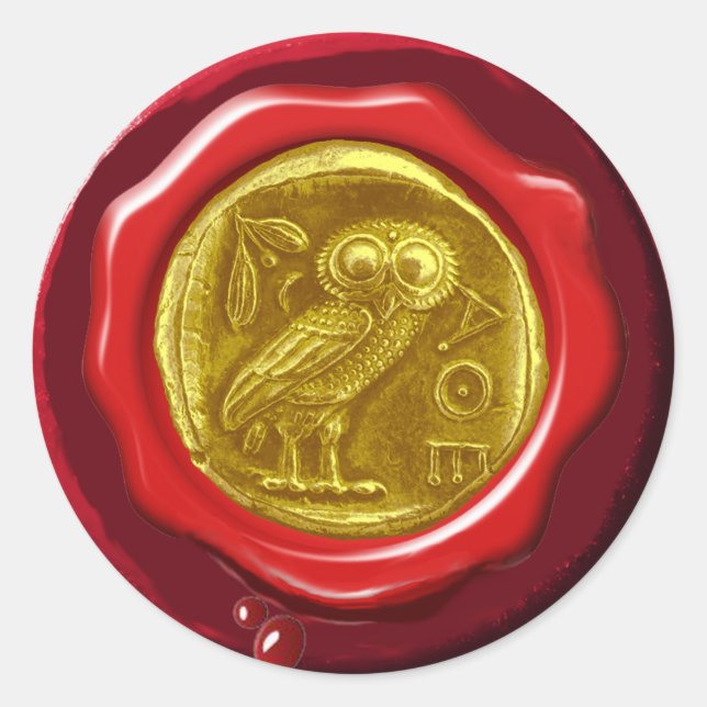 ANTIQUE OWL GOLD YELLOW RED WAX SEAL (Front)