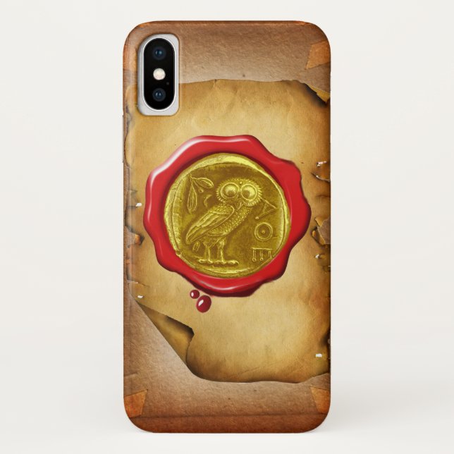 ANTIQUE OWL GOLD YELLOW RED WAX SEAL parchment Case-Mate iPhone Case (Back)