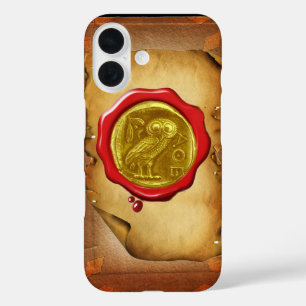 ANTIQUE OWL GOLD YELLOW RED WAX SEAL parchment iPhone 16 Case