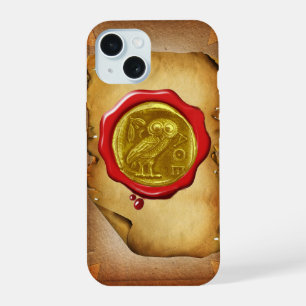 ANTIQUE OWL GOLD YELLOW RED WAX SEAL parchment iPhone 15 Case