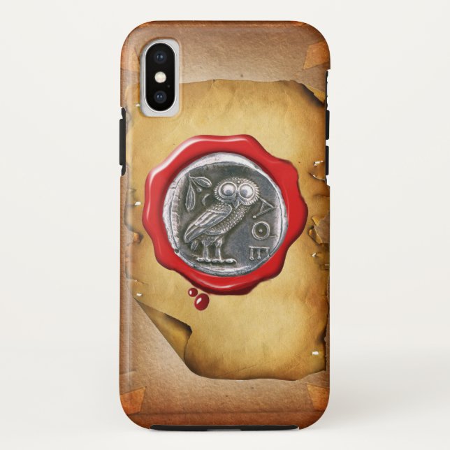 ANTIQUE OWL SILVER RED WAX SEAL parchment Case-Mate iPhone Case (Back)