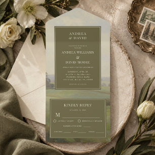 Antique Painting European Landscape Olive Green All In One Invitation