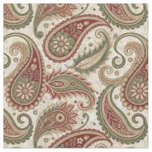Antique Paisley & Floral Scroll Damask Textile Art Fabric
