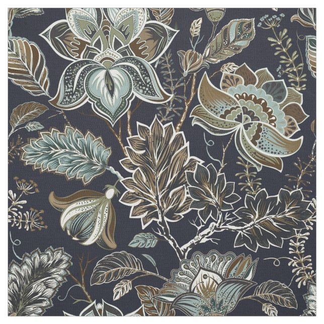 Antique Paisley flowers black background pattern Fabric (Swatch)