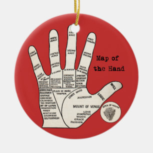Antique Palm Reader Hand Diagram: Palmistry Ceramic Tree Decoration