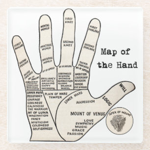 Antique Palm Reader Hand Diagram: Palmistry Glass Coaster