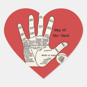 Antique Palm Reader Hand Diagram: Palmistry Heart Sticker