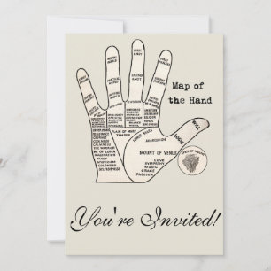 Antique Palm Reader Hand Diagram: Palmistry Invitation