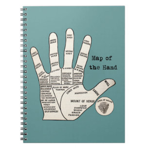 Antique Palm Reader Hand Diagram: Palmistry Notebook