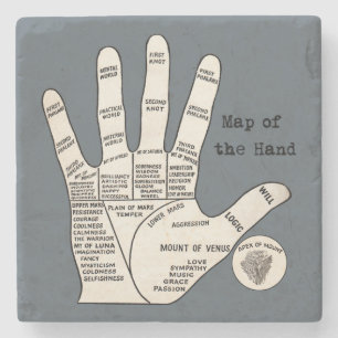 Antique Palm Reader Hand Diagram: Palmistry Stone Coaster
