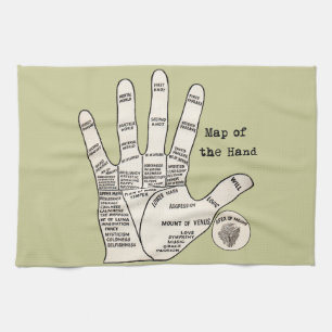 Antique Palm Reader Hand Diagram: Palmistry Tea Towel