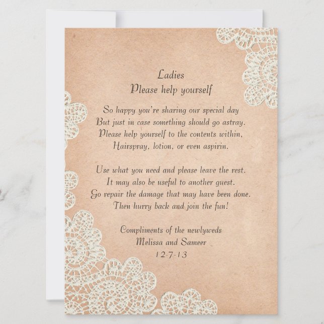 Antique Paper and Lace Wedding Basket Sign (Front)