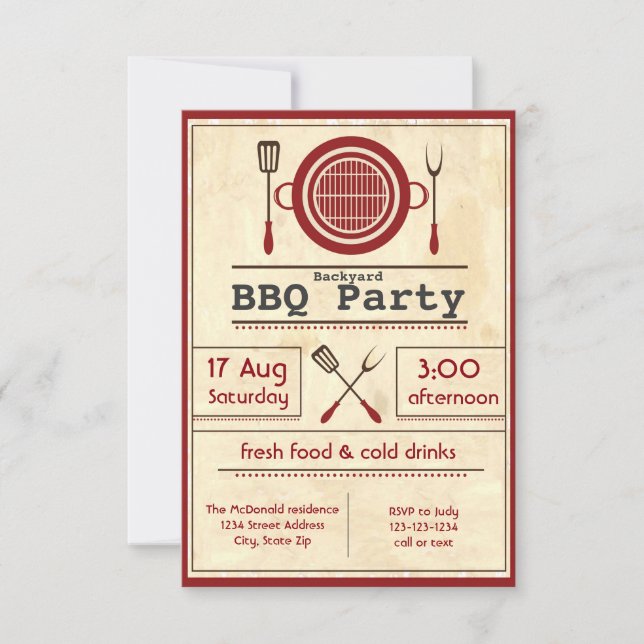 Antique Paper BBQ Party - 3x5 Invitation (Front)