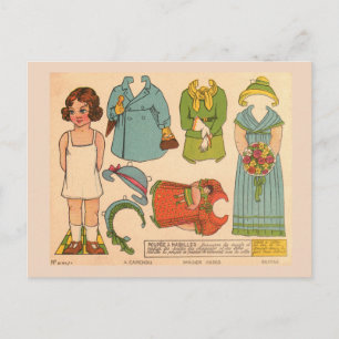 ANTIQUE PAPER DOLL GIRL VINTAGE CUTE POSTCARD