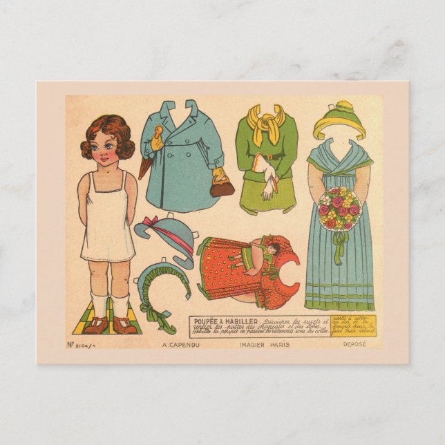 ANTIQUE PAPER DOLL GIRL VINTAGE CUTE POSTCARD (Front)