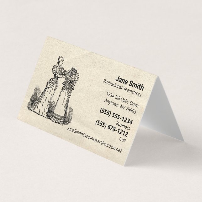 Antique Paper Old Fashion Seamstress Dressmaker  Business Card (Front)
