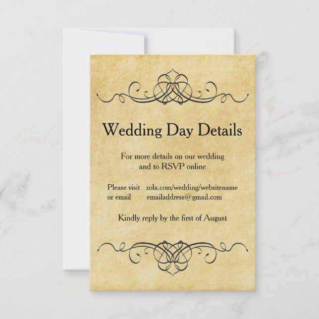 Antique Paper - Wedding Day Details Invitation (Front)