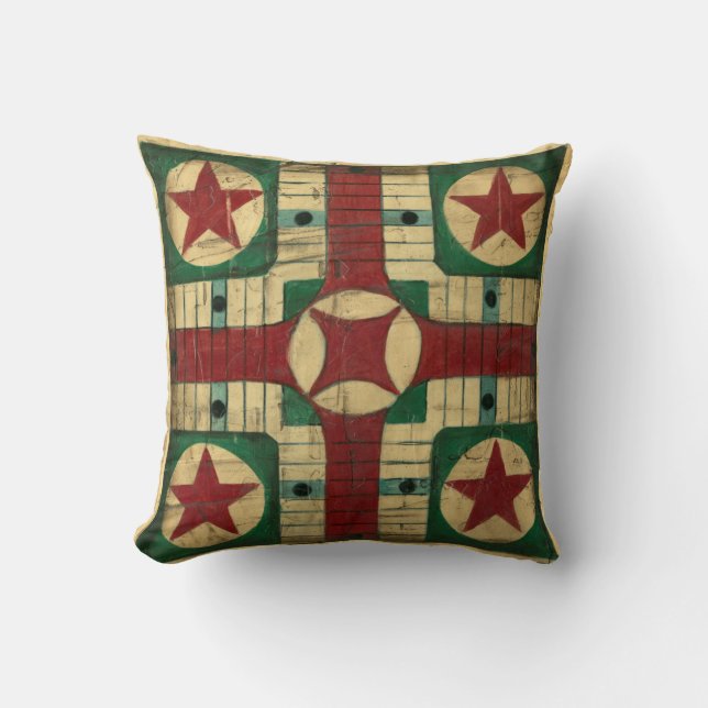 Antique Parcheesi Game Board by Ethan Harper Cushion (Front)