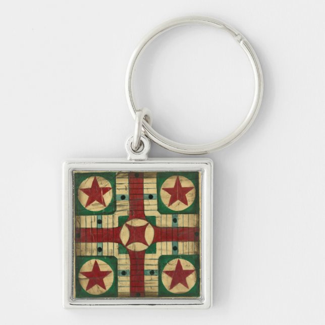 Antique Parcheesi Game Board by Ethan Harper Key Ring (Front)