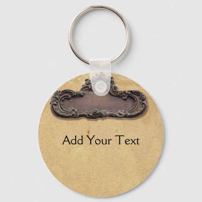Antique Parchment and Brass Plaque Key Ring (Front)