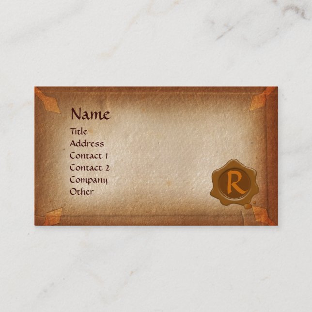 ANTIQUE PARCHMENT, BROWN WAX SEAL MONOGRAM BUSINESS CARD (Front)