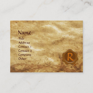ANTIQUE PARCHMENT, BROWN WAX SEAL MONOGRAM BUSINESS CARD