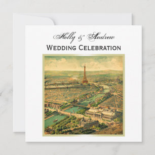 Antique Paris DIY Background Colour SQ Wedding Invitation