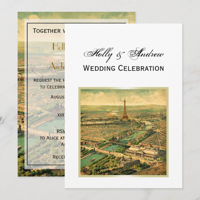 Antique Paris DIY Background Colour V Wedding Invitation (Front/Back)