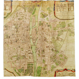 Antique Paris Map 1676 Seine River Vintage France Shower Curtain