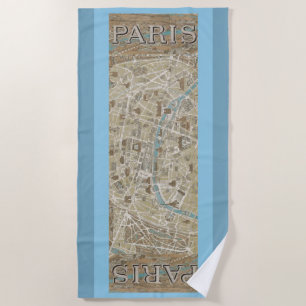 Antique Paris Map France The Seine Beach Towel