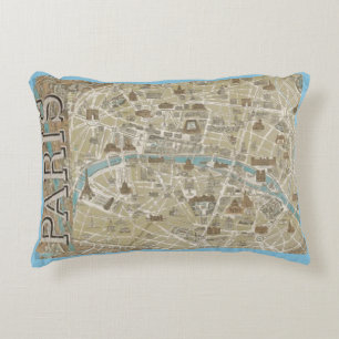 Antique Paris Map France The Seine Decorative Cushion