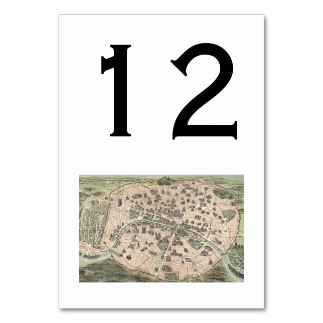 Antique Paris Street Map DIY BG Table Number (Front)