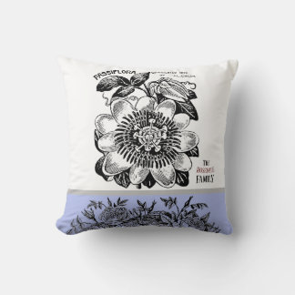 Antique Passion Flower - Choice of Text Periwinkle Cushion