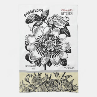 Antique Passion Flower - Your Choice of Text Tea Towel