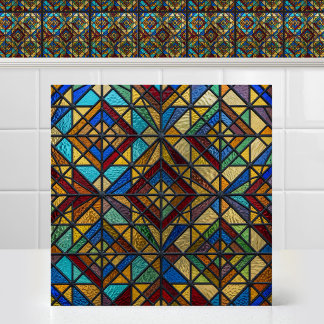 Antique Pattern Cathedral Diamond Stained Glass Tile