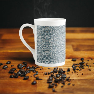 Antique Pattern of Worn out Leaves Blue Background Bone China Mug