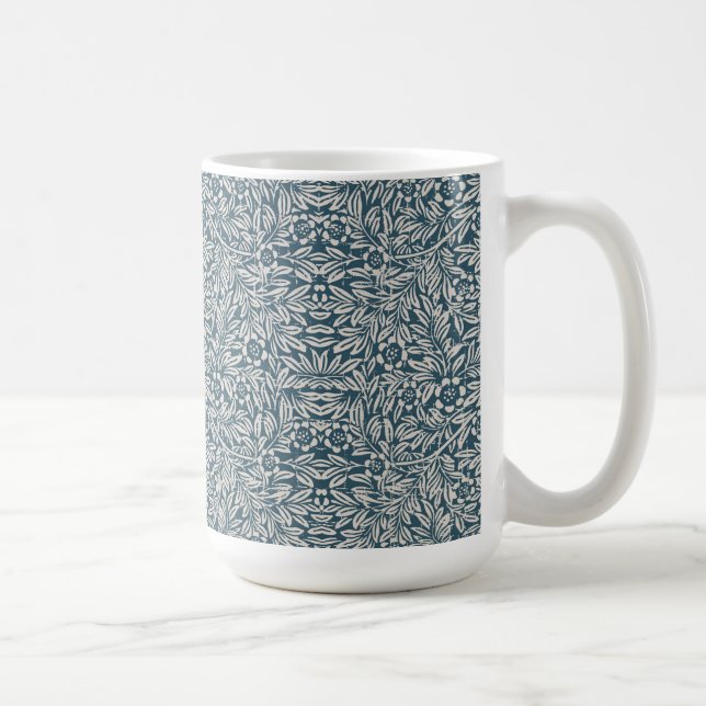 Antique Pattern of Worn out Leaves Blue Background Coffee Mug (Right)