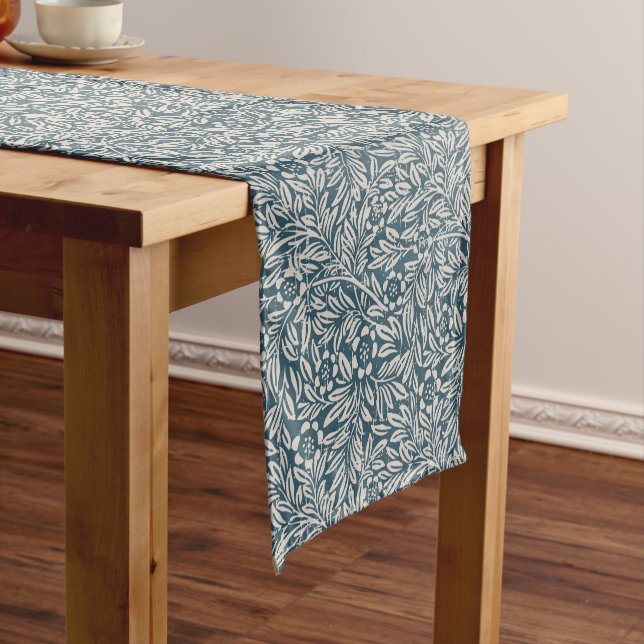 Antique Pattern of Worn out Leaves Blue Background Medium Table Runner (In Situ)
