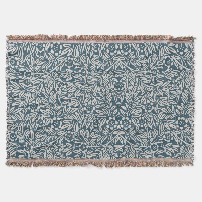 Antique Pattern of Worn out Leaves Blue Background Throw Blanket (Front)