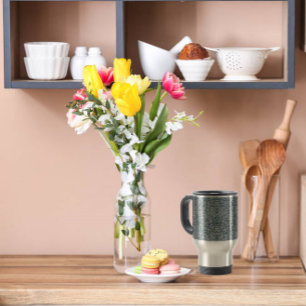 Antique Pattern of Worn out Leaves Blue Background Travel Mug